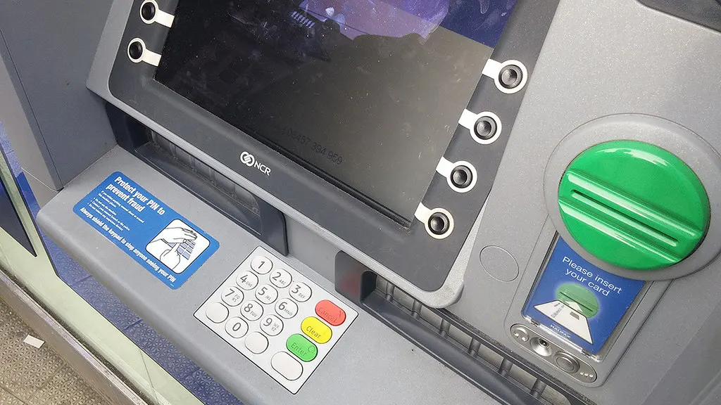 A cash machine’s keypad, screen and card slot